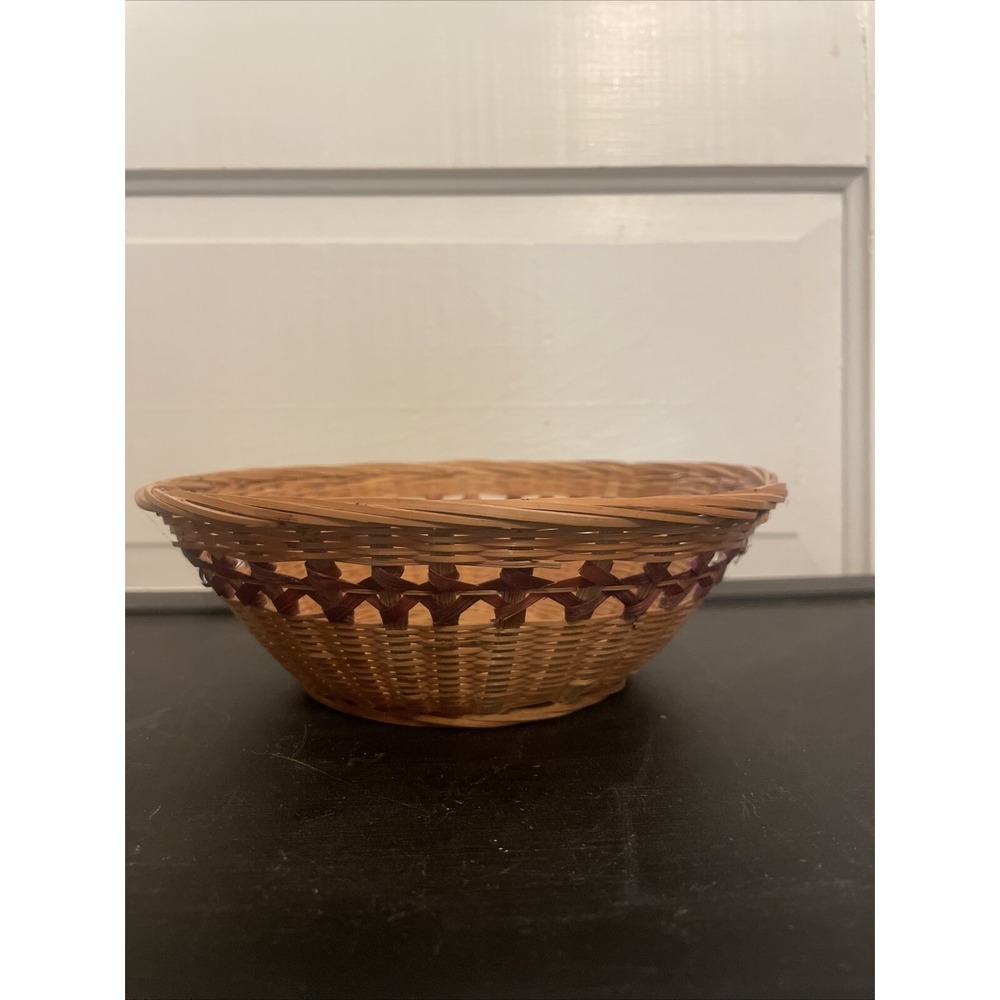 Two Tone Wood Rattan‎ 8" Round Basket